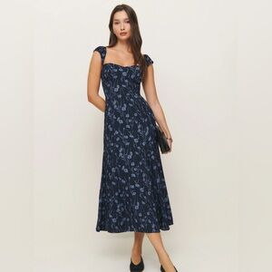 Reformation Navy Blue Floral Midi Dress